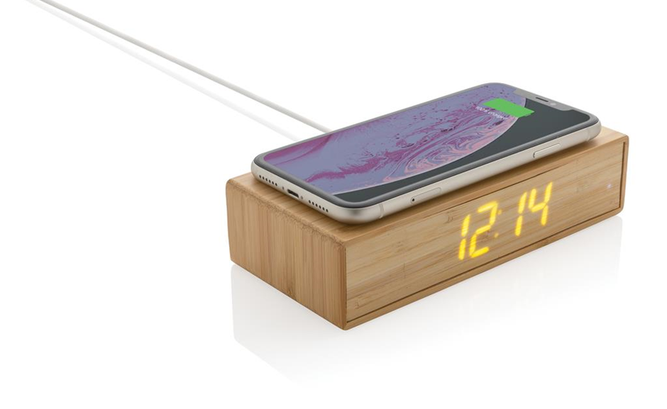 Bamboo Alarm Clock with 5W Wireless Charger